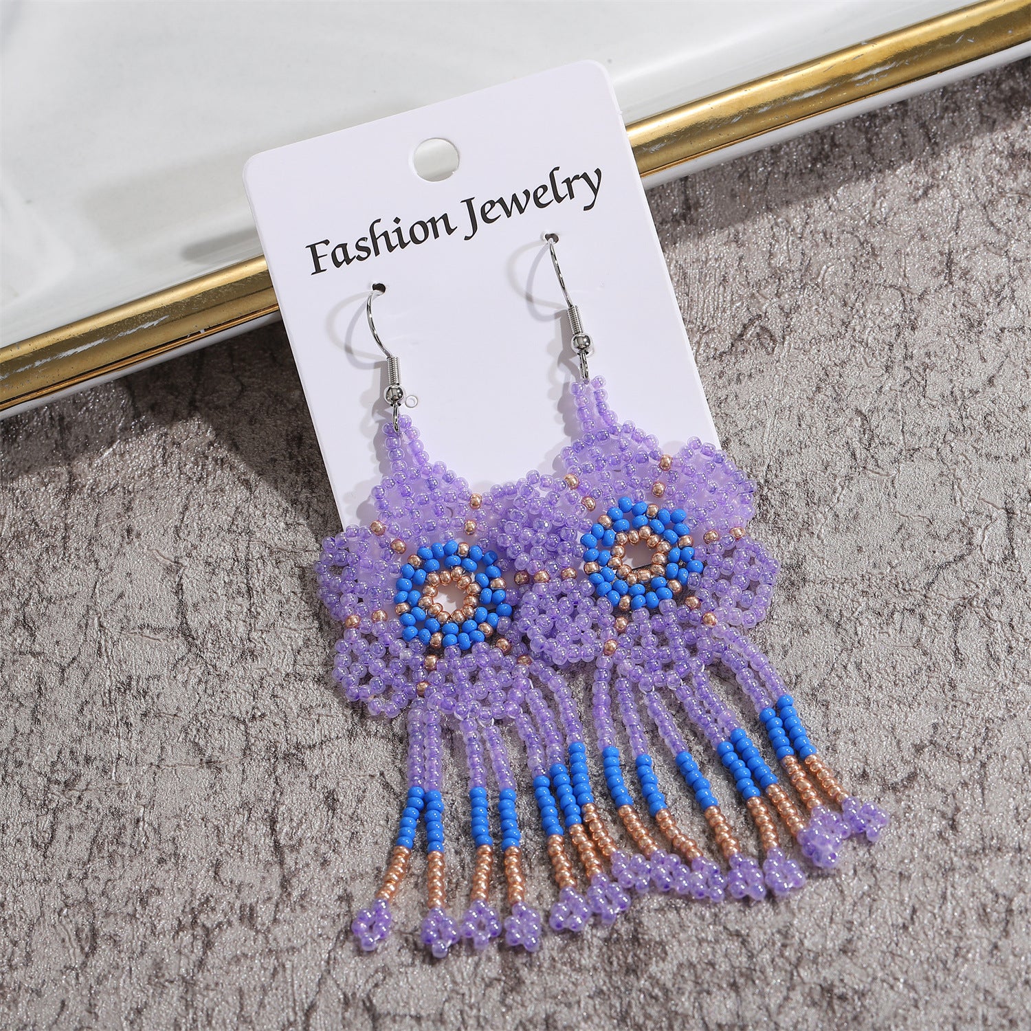 Wholesale Colorful Floral Long Tassel Drop Earrings Hand Woven Rice Beads Earrings ACC-ES-Zheq001