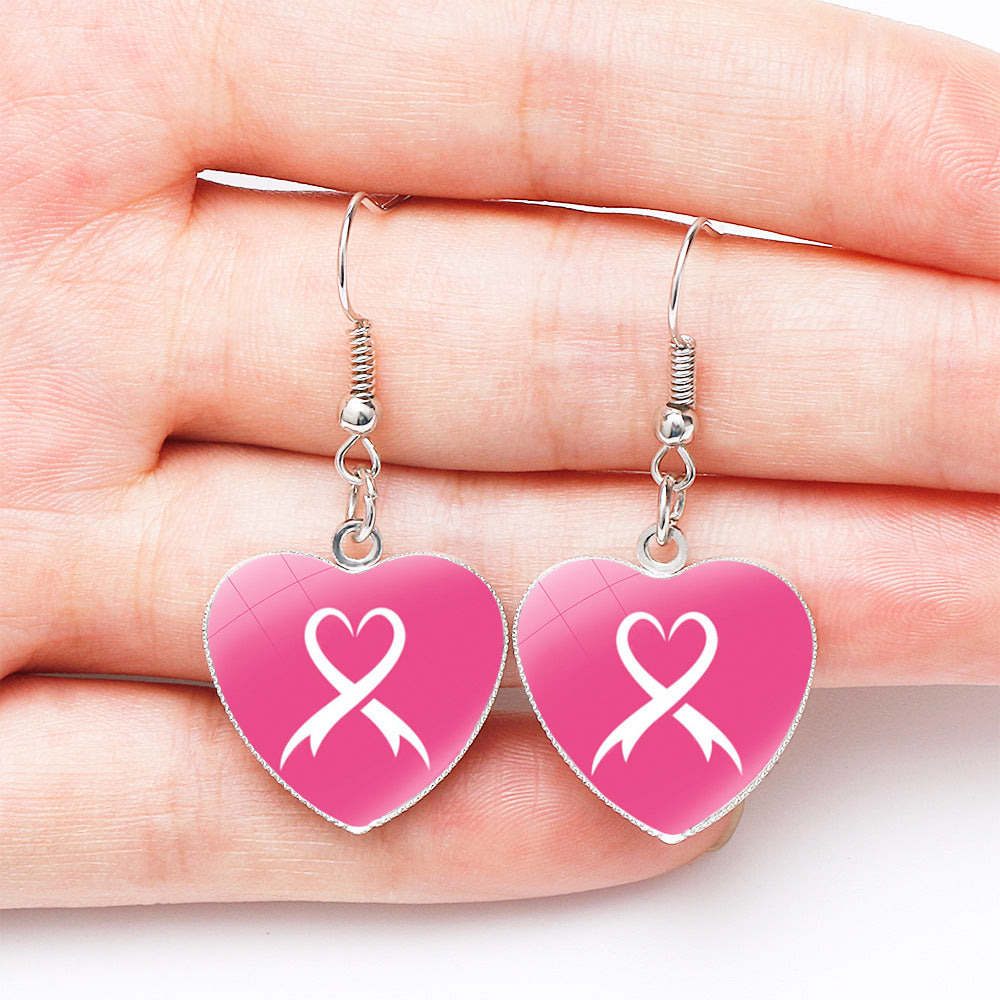 Wholesale Breast Care Ear Hook Heart-Shaped Earrings