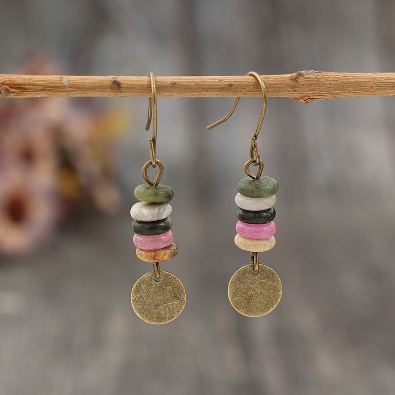 Wholesale Retro Style  Glass Colorful Beads Splicing Geometric Alloy Earrings