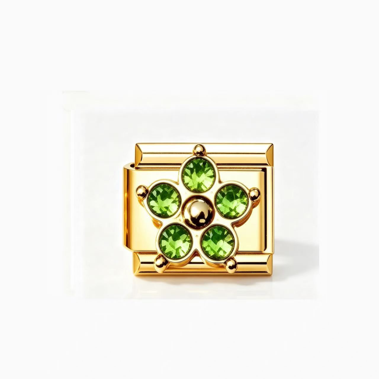 Wholesale Chic Gold Four Leaf Clover Colorful Zircon Stainless Steel Italian Modular DIY Bracelet Jewelry Accessory