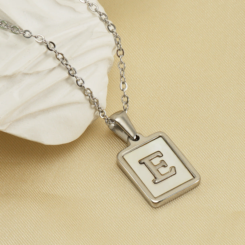 Wholesale  titanium steel square shell letter necklace