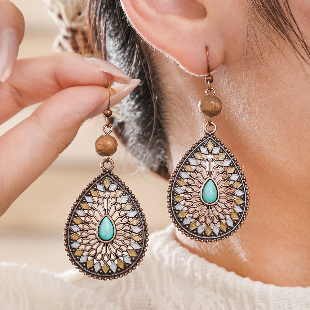 Wholesale Bohemian Geometric Tassel Earrings Set - Zinc Alloy Hollow Cloisonné - Fashion Accessory for Gift or Resale