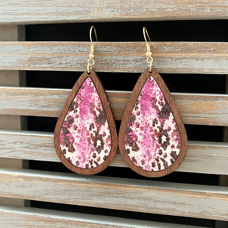 Wholesale Western Style Vintage Wood Earrings Aztec Water Drop Earrings ACC-ES-XinChuan040