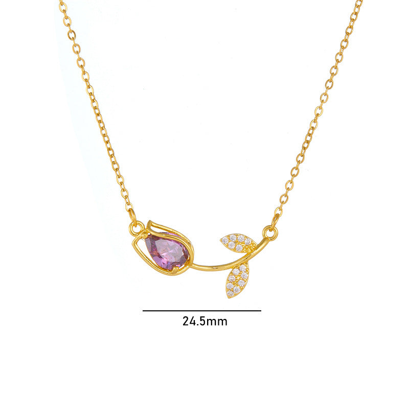 Wholesale Tulip Flower Versatile Titanium Steel Necklace ACC-NE-Rongc003