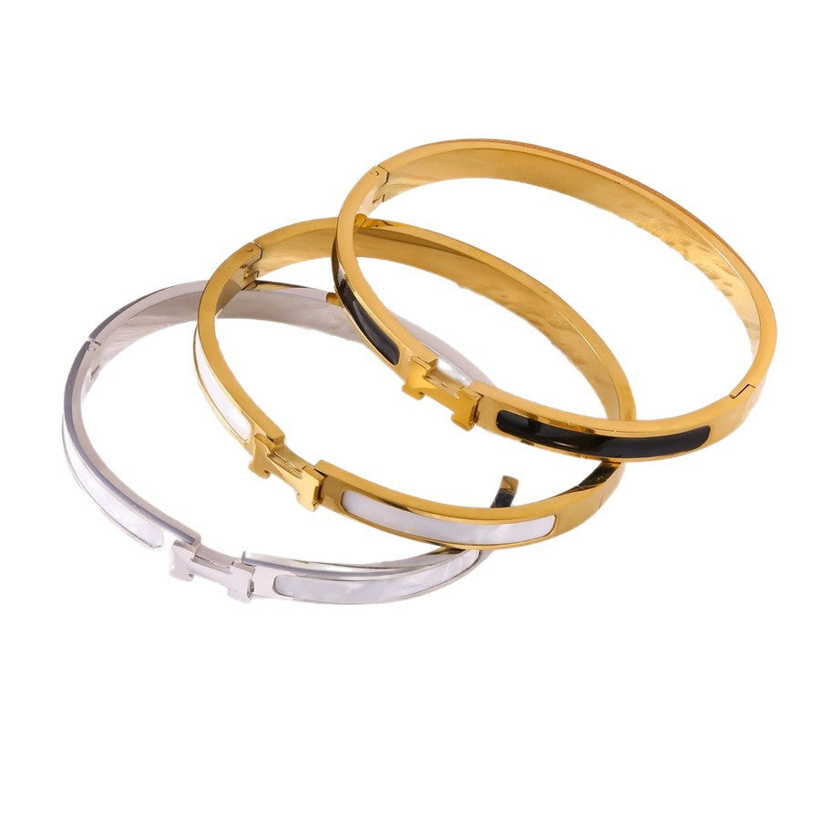 Wholesale Popular Letter H Light Luxury Titanium Steel I-Shaped Bracelet for Women