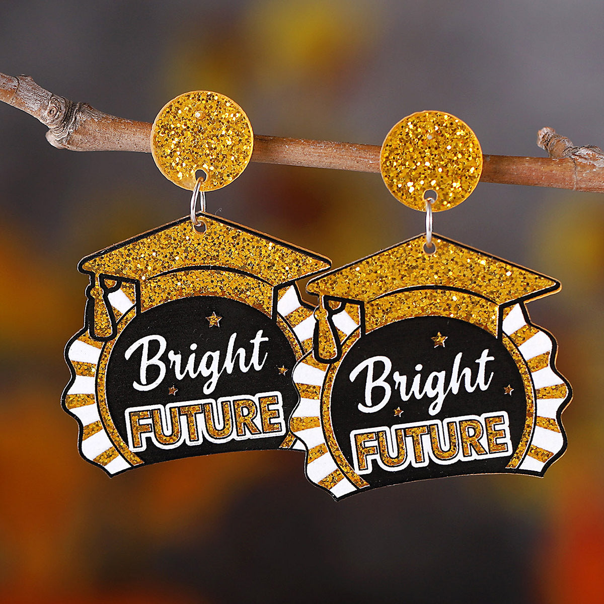 Wholesale  School Season Sequins Book Master's Cap Star Stitching Pendant Earrings