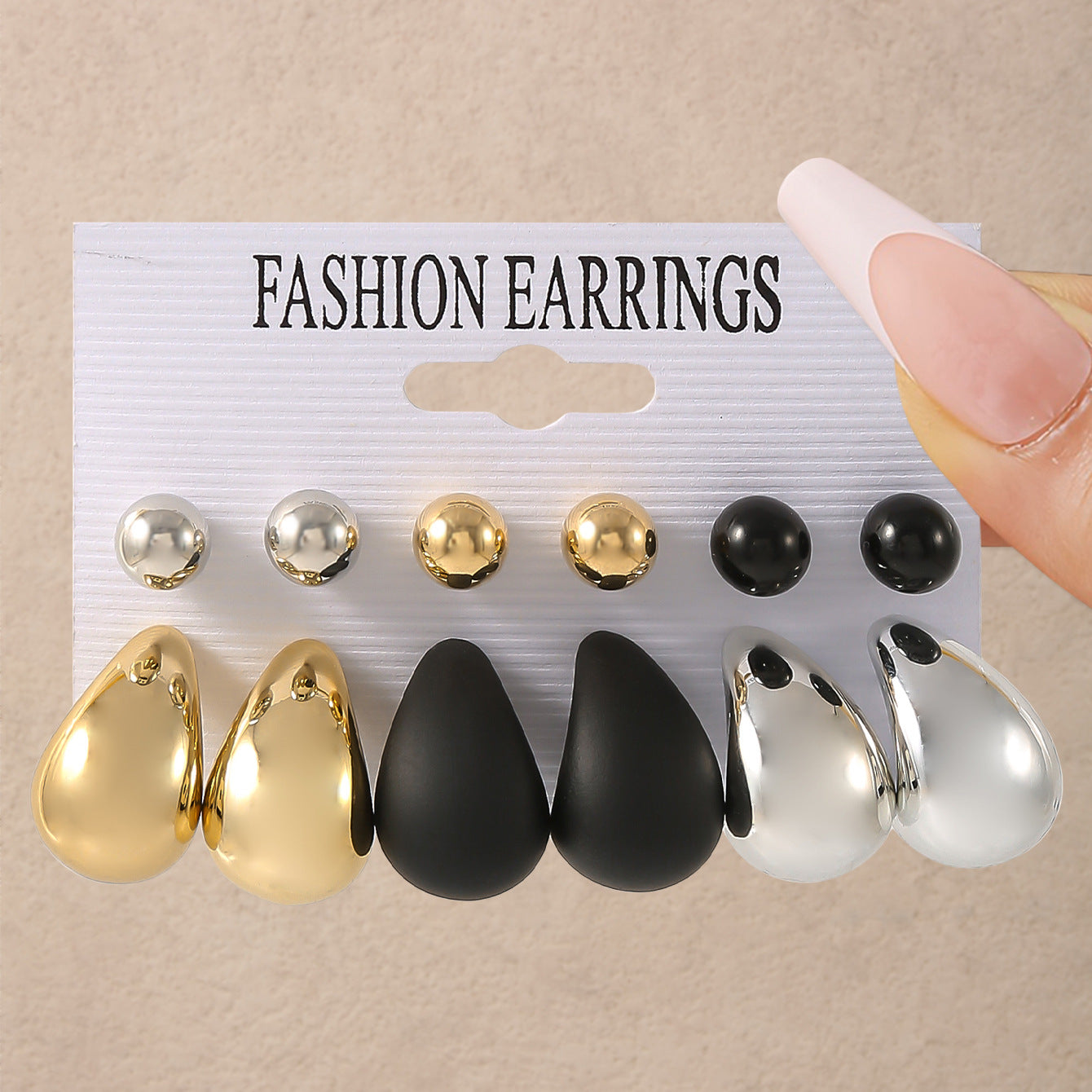 Wholesale Resin Drop Earrings Set For Women 6 Pairs In Gold Black Silver Party Gift Jewelry Accessory