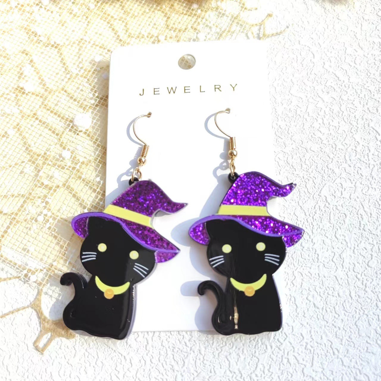 Wholesale  Black Cat Witch Hat Acrylic Earrings - Trendy Party Wear Fashion Accessory for Women Gift Boutique Resale