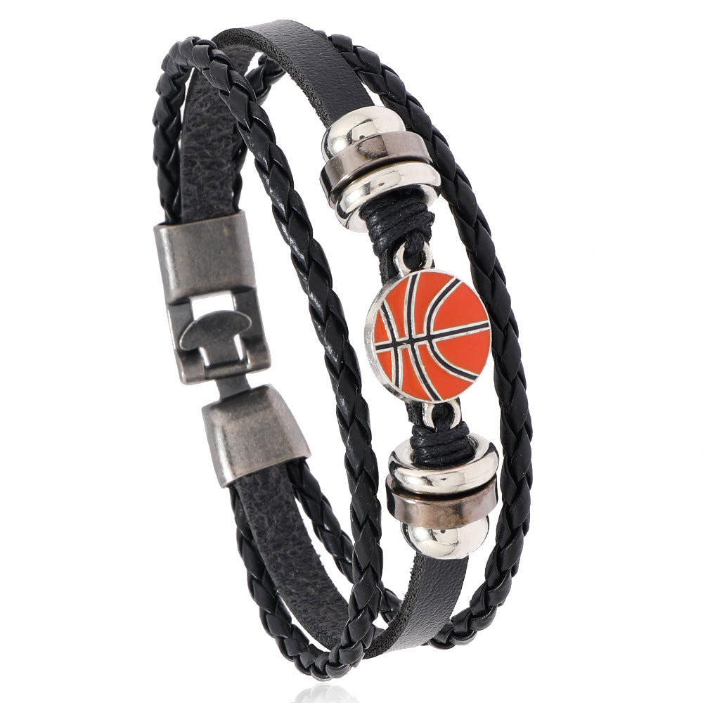 Wholesale Retro Soccer Basketball Volleyball Alloy Buckle Men S Multi Layer Braided Leather Beaded Bracelet Fashion Jewelry Accessory