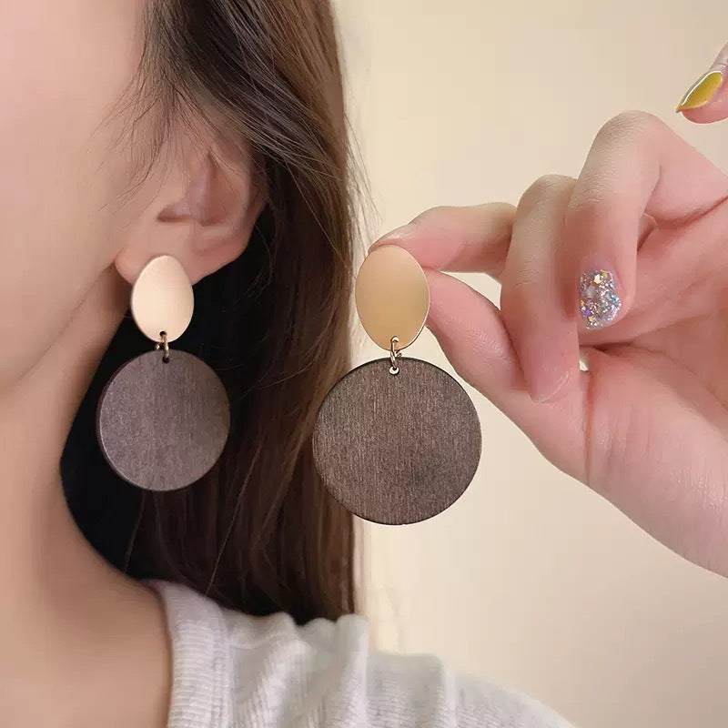 Wholesale Stylish Wooden Geometric Earrings Handmade New Chinese Style Fashion Accessory