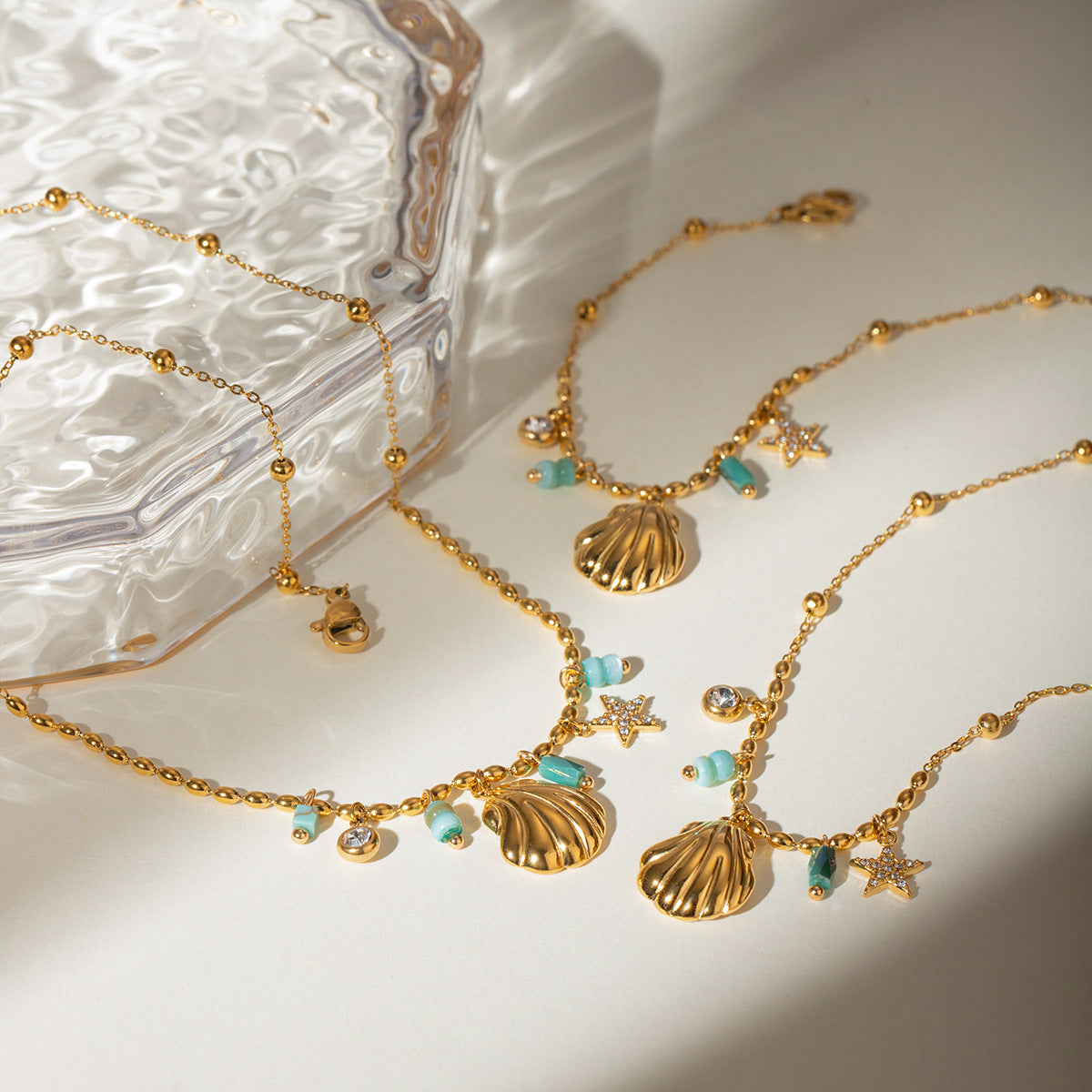 Wholesale  18K Gold Stainless Steel Tianhe Stone Shell Star Pendant Necklace