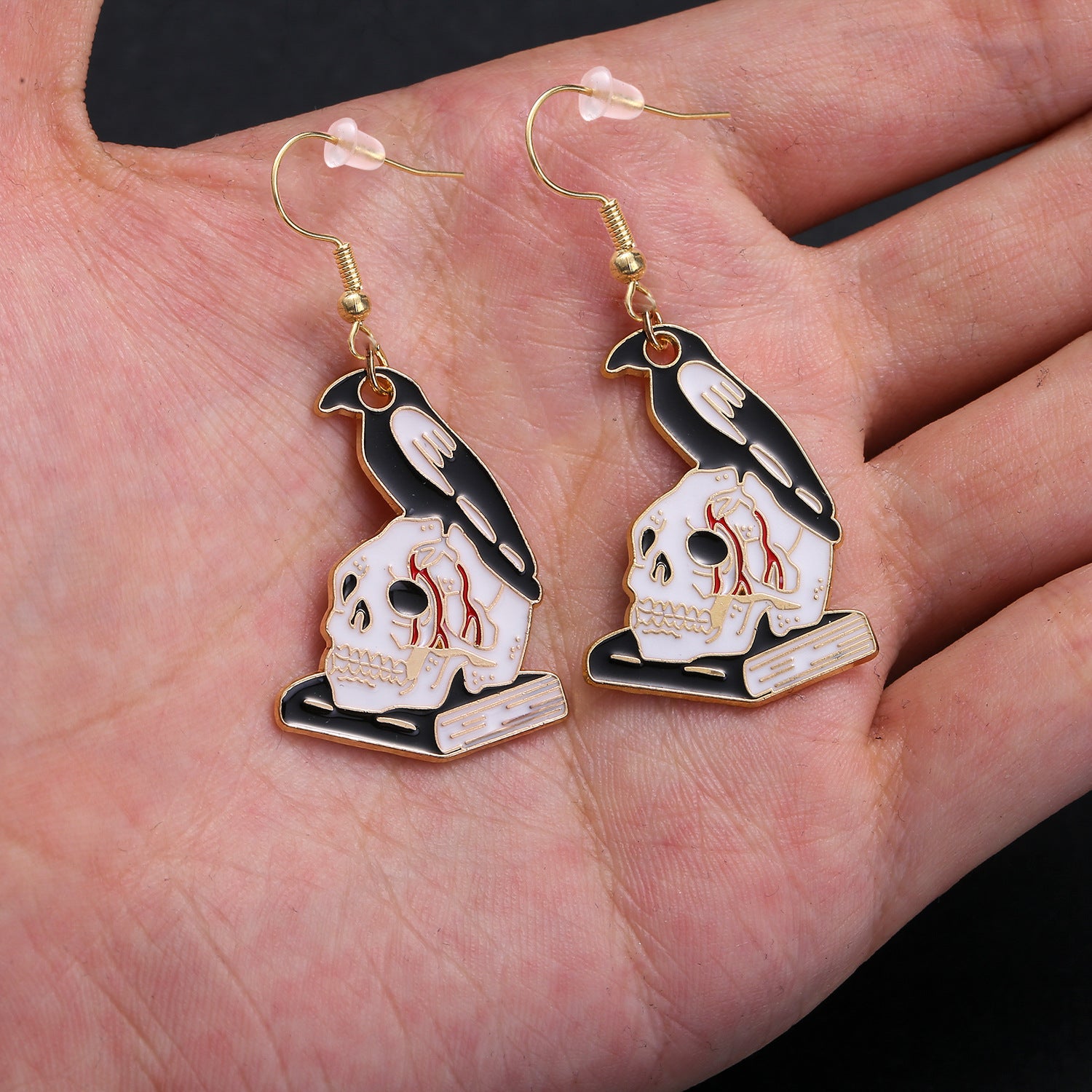 Wholesale  Halloween crow magic book blood skull alloy earrings