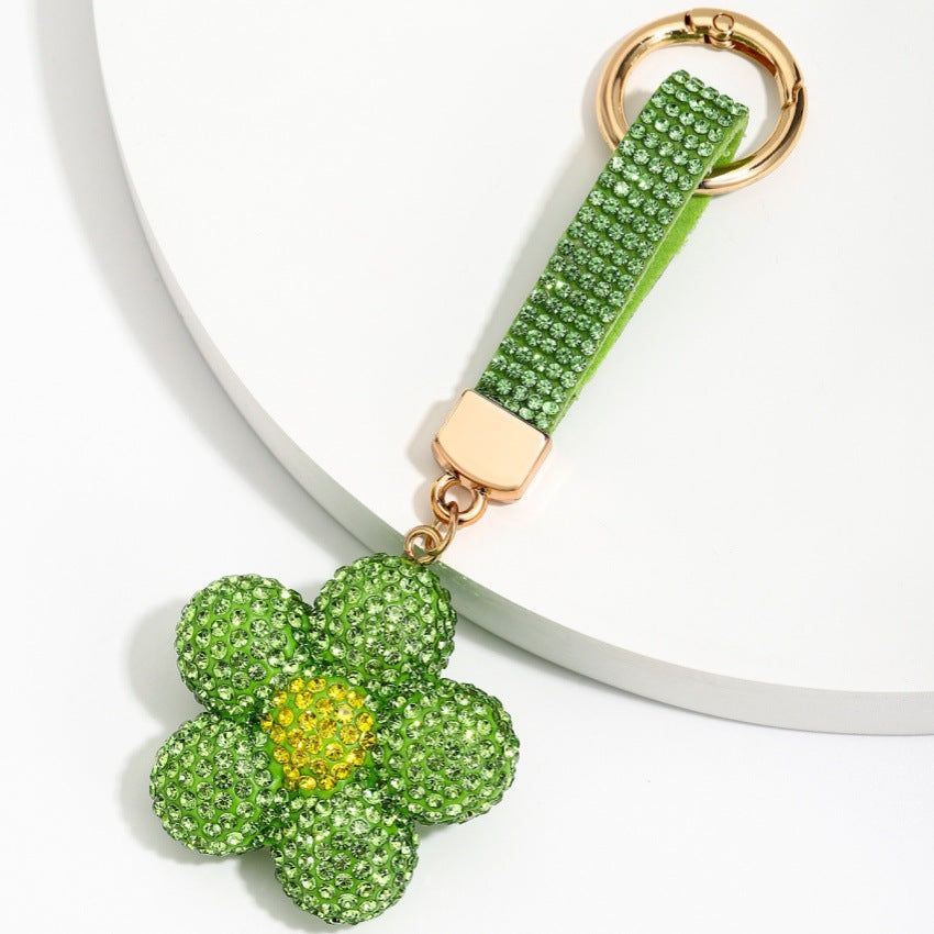 Wholesale Cute Rhinestone Sunflower Keychain Double Sided Design Fashion Car Key Bag Charm Gift