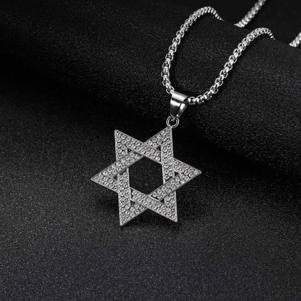 Wholesale Trendy Six-Pointed Star Pendant Necklace,  Diamond-Cut Zinc Alloy Fashion Accessory for Men and Women Layering Jewelry