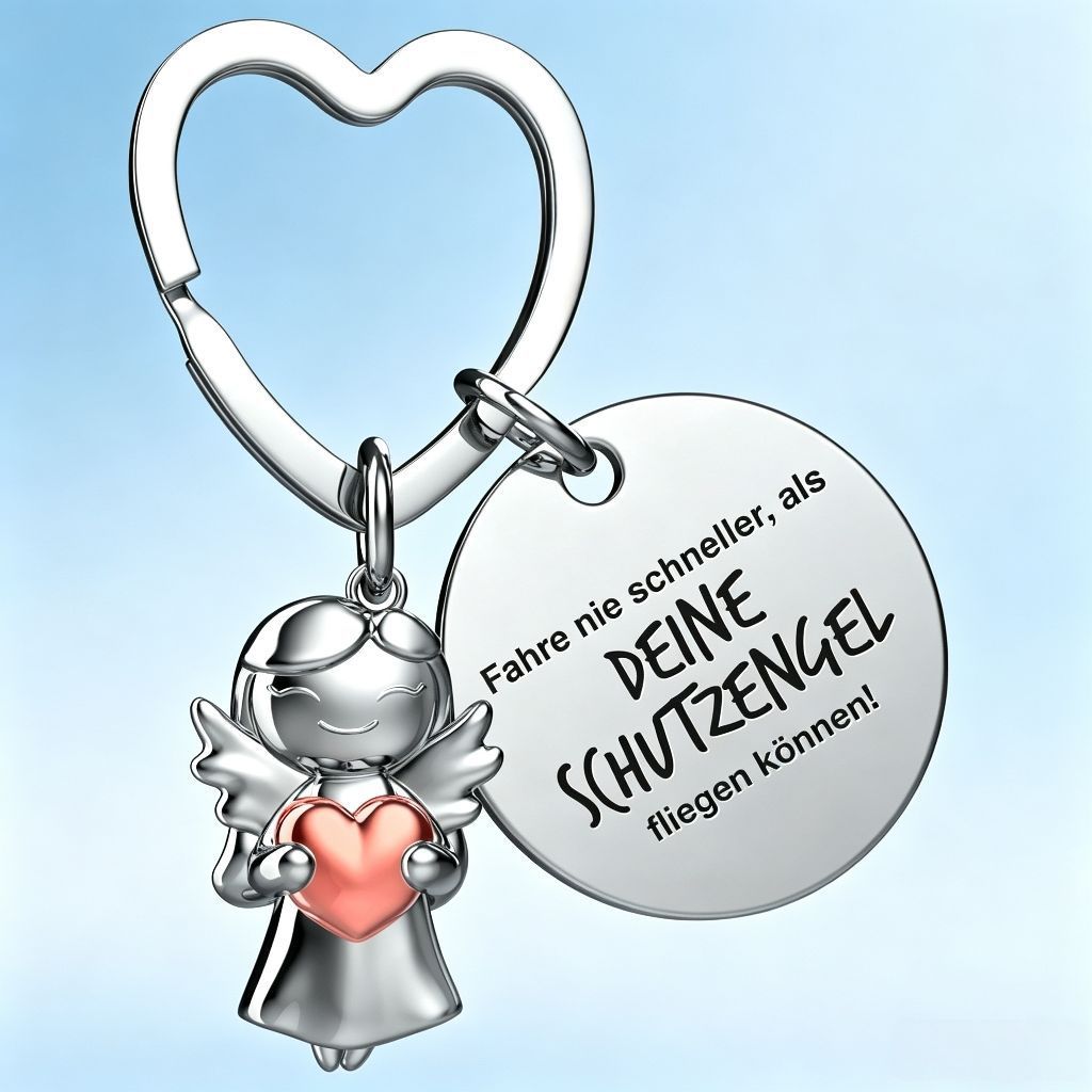 Wholesale Guardian Angel Smiling Angel Stainless Steel Heart Shaped Ring Round Plate Keychain Laser Engraved Gift For Girls