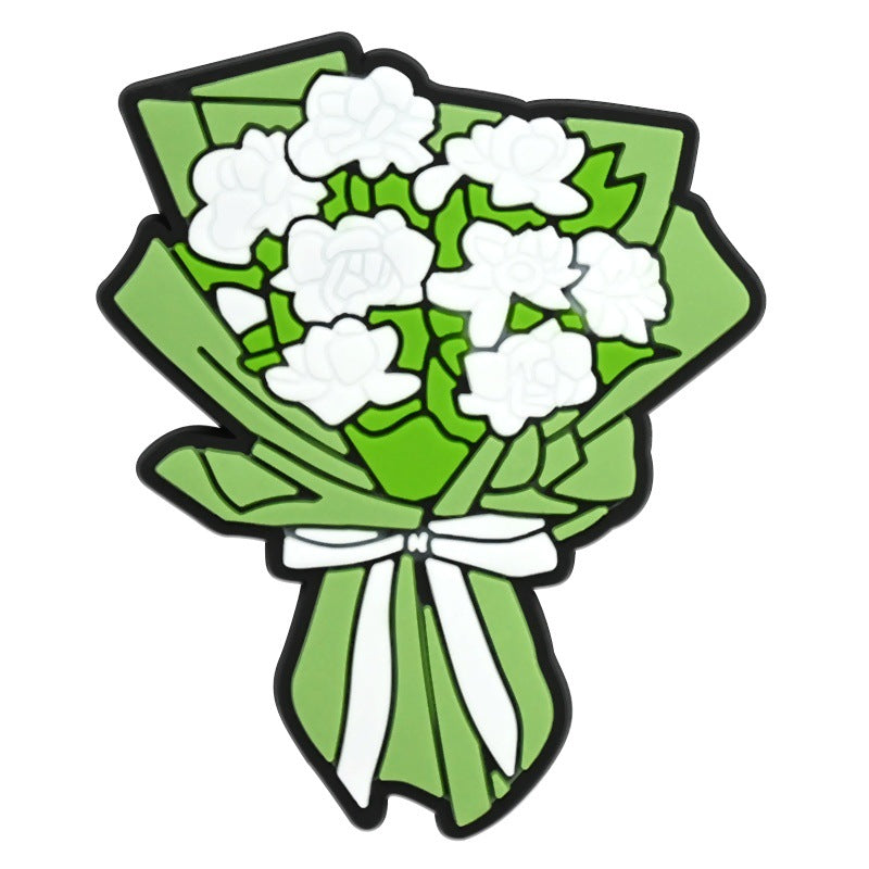 Wholesale  Random 100pcs  floral bouquet series PVC Soft Rubber Shoe Buckle Decoration