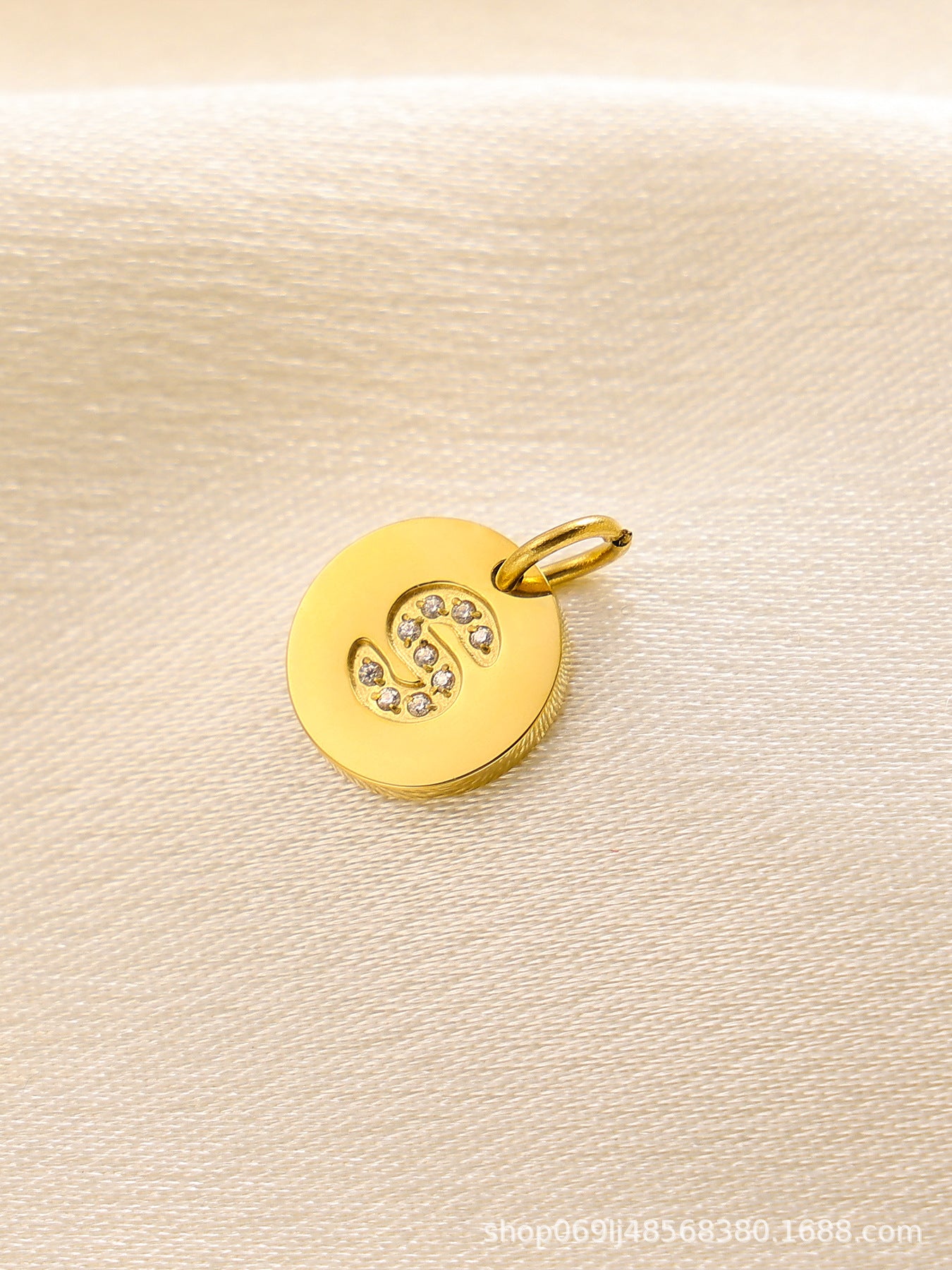 Wholesale  14K Round Brand Diamond Letter  Stainless Steel Pendant