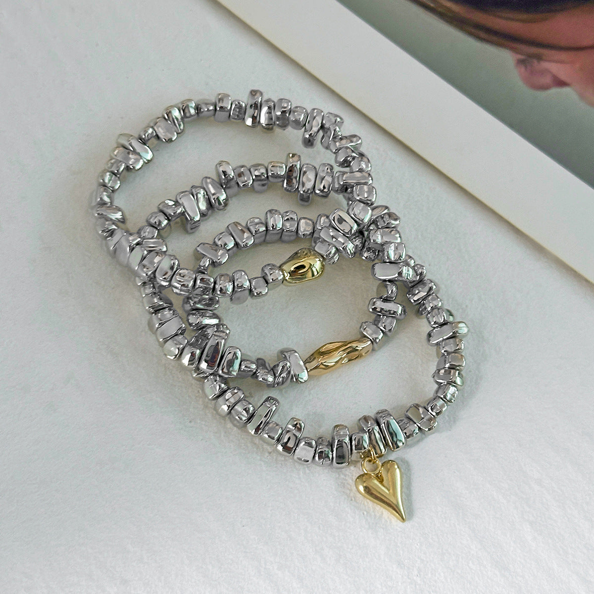Wholesale Heart Shaped Irregular Bead Layered Bracelet Mixed Color Women' s Jewelry Accessory