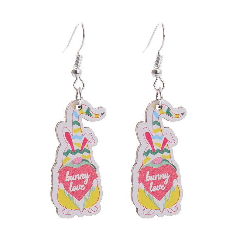 Wholesale Easter Earrings Rabbit Flower Basket Print Wooden Earrings