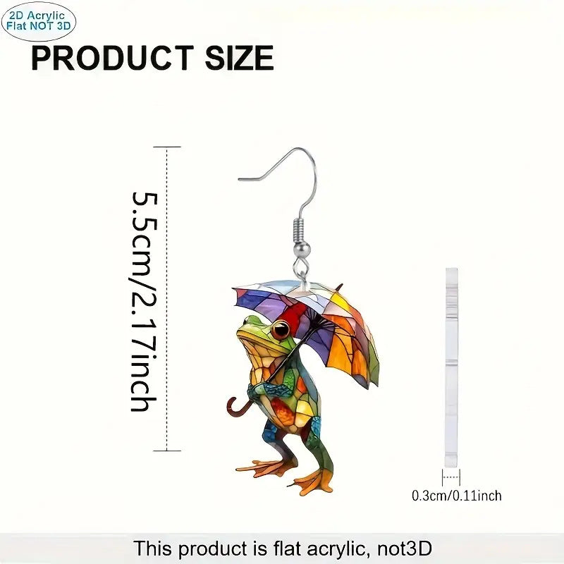 Wholesale  Rainbow Frog with Umbrella Flat 2D Acrylic Earrings