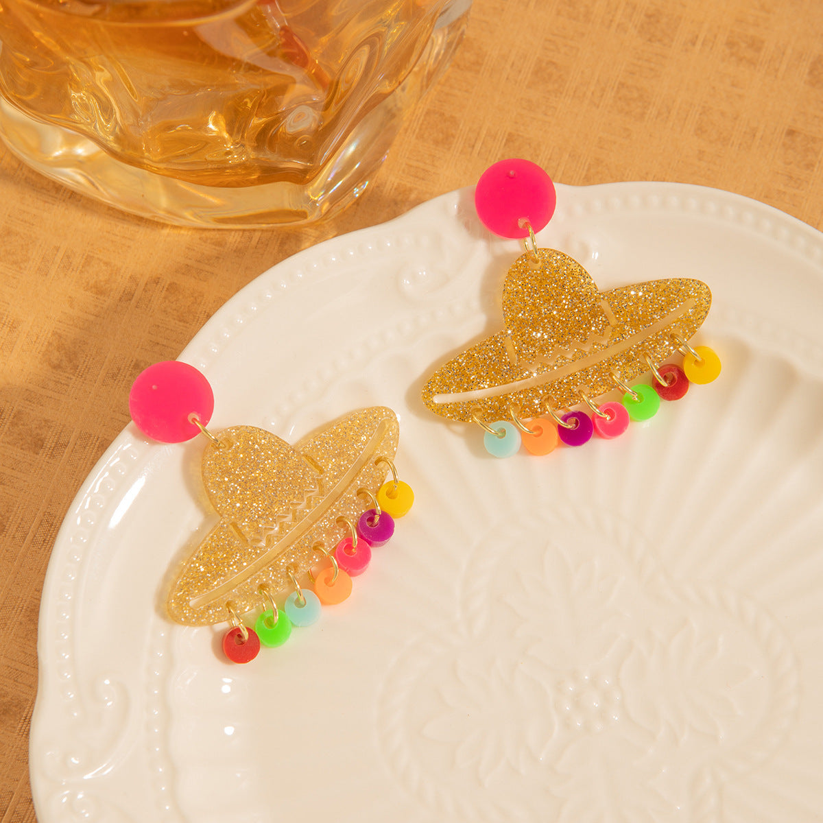 Wholesale Acrylic carnival colorful raindrop hat acrylic earrings