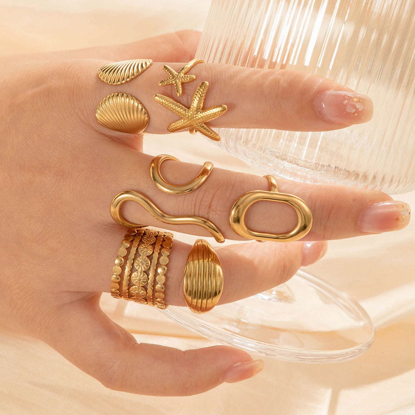 Wholesale Titanium steel  oval hollow ring geometric adjustment  ring