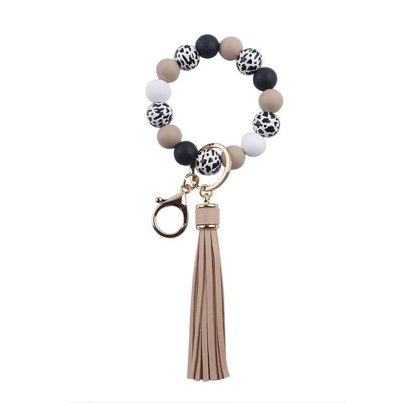Wholesale New Leather PU Tassel Silicone Beads Wooden Beads DIY Name Beads Bracelet Keychain Pendant ACC-KC-GuangTian038