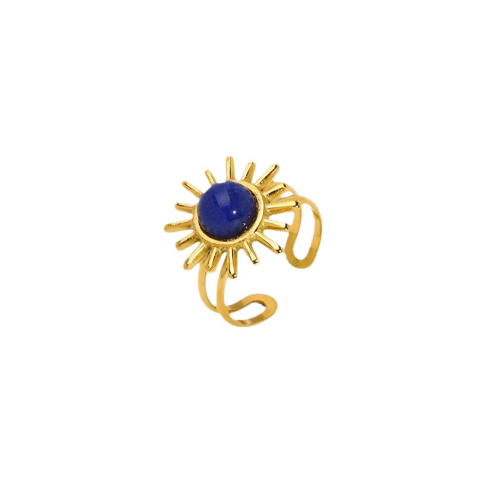 Wholesale Stylish Turquoise Vintage Ins Wind Open Ring Stainless Steel Women' s Jewelry Accessory Gift
