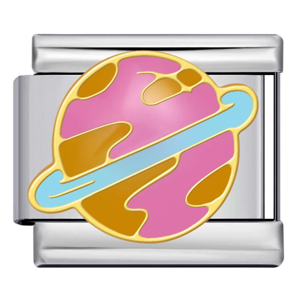 Wholesale Space Planet Italian Module  Stainless Steel Welding Oil Dropping Pattern DIY Charms