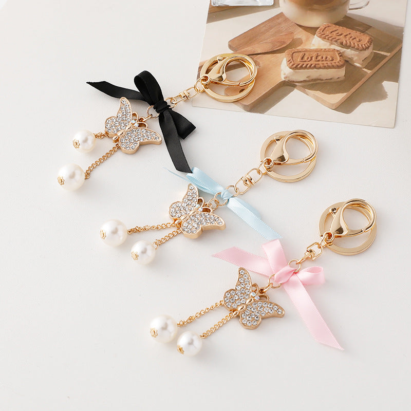 Wholesale Pearl Alloy Butterfly Tassel Keychains ACC-KC-ChenHui008