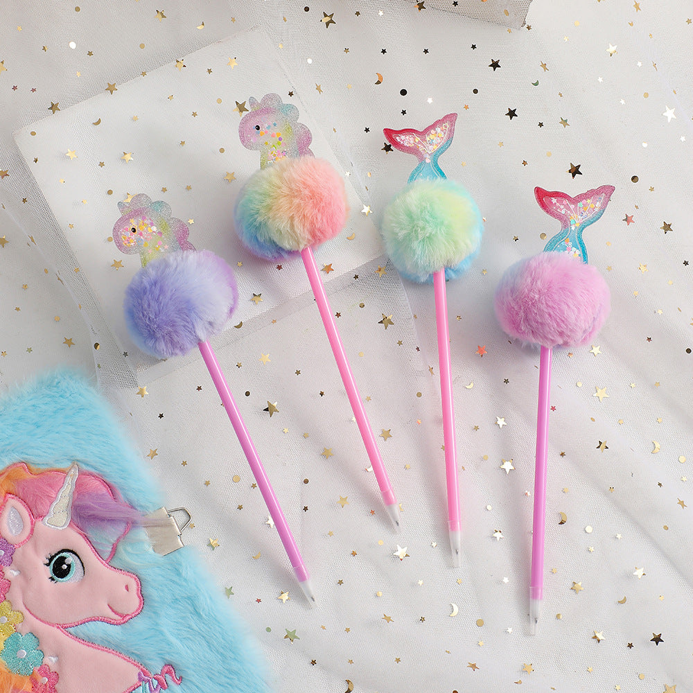 Wholesale Cartoon fur ball fish tail ball pen