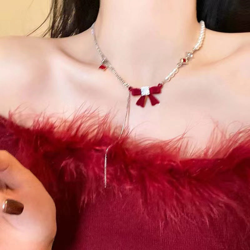 Wholesale Strawberry bubble summer dopamine bow red heart sweet colorful beaded necklace