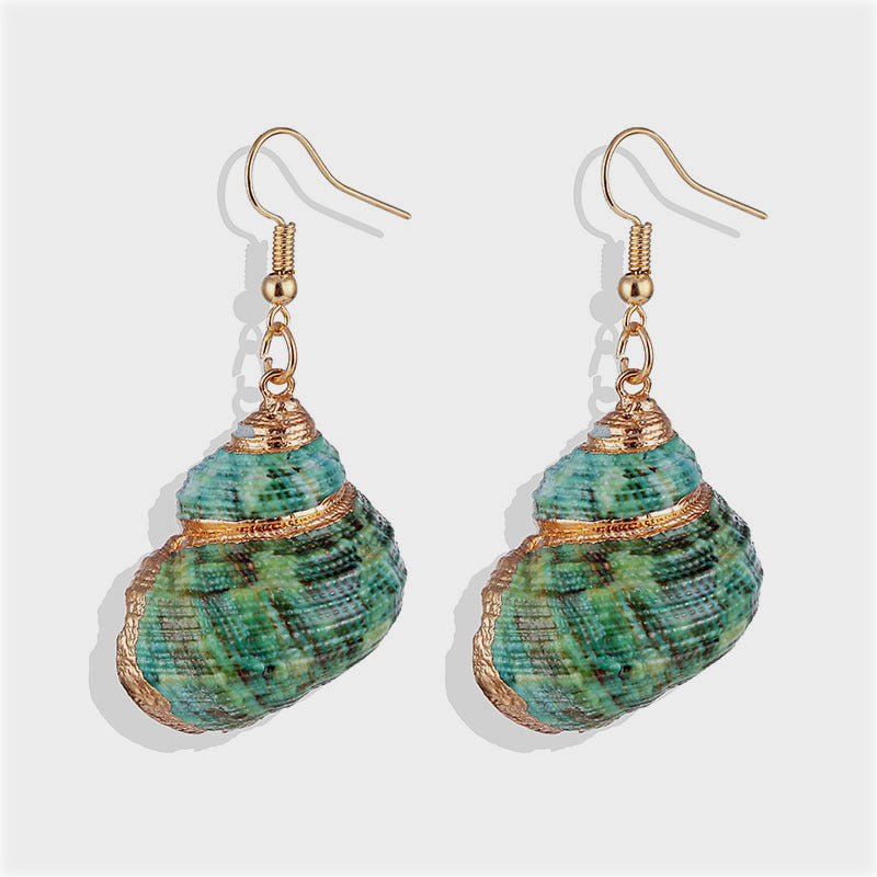 Wholesale Bohemian Natural Shell Earrings Gold Plated Conch Pendant Necklace Beach Fashion Jewelry Accessory