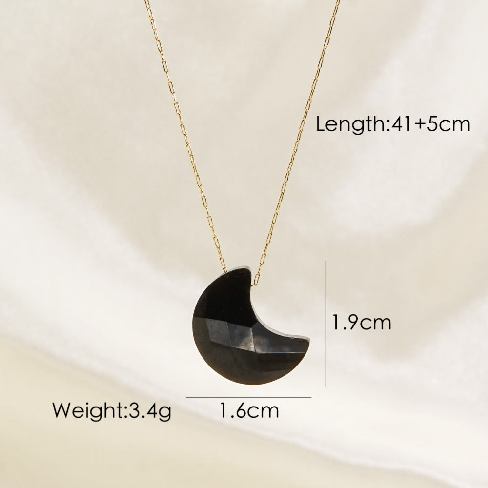 Wholesale  Light Luxury Simple Moon Natural Stone Stainless Steel Necklace