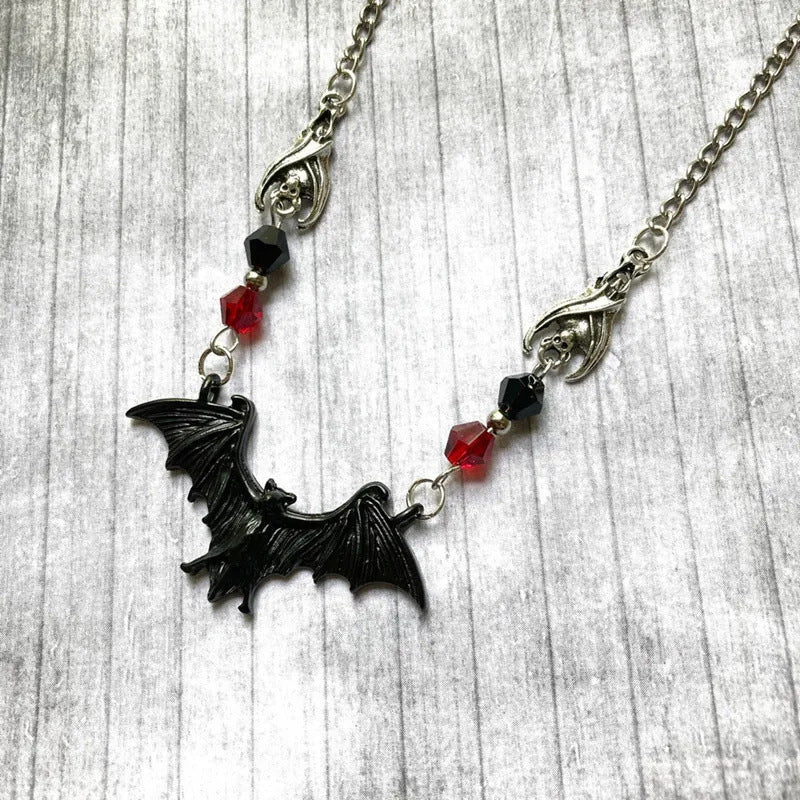 Wholesale Halloween Black Bat Necklace Goth Theme Crystal Beads Necklaces ACC-NE-MLR001