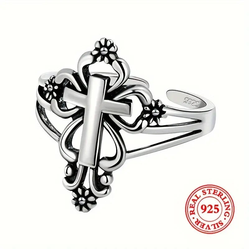 Wholesale  Cuff Ring Vintage Cross Unisex Flower Design Rings