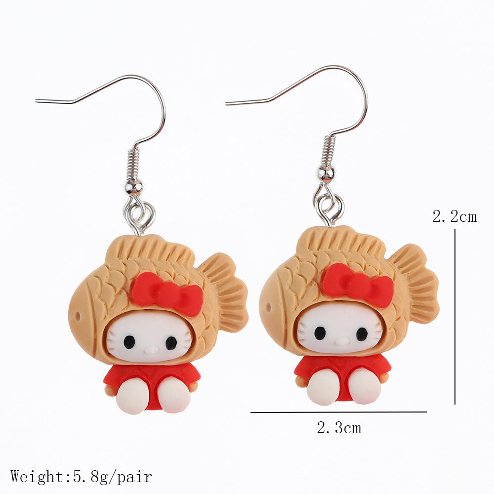 Wholesale Cute Cartoon Cat Taiyaki Earrings