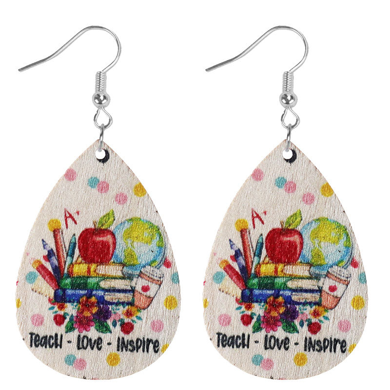 Wholesale School season teacher student drop-shaped wooden earrings