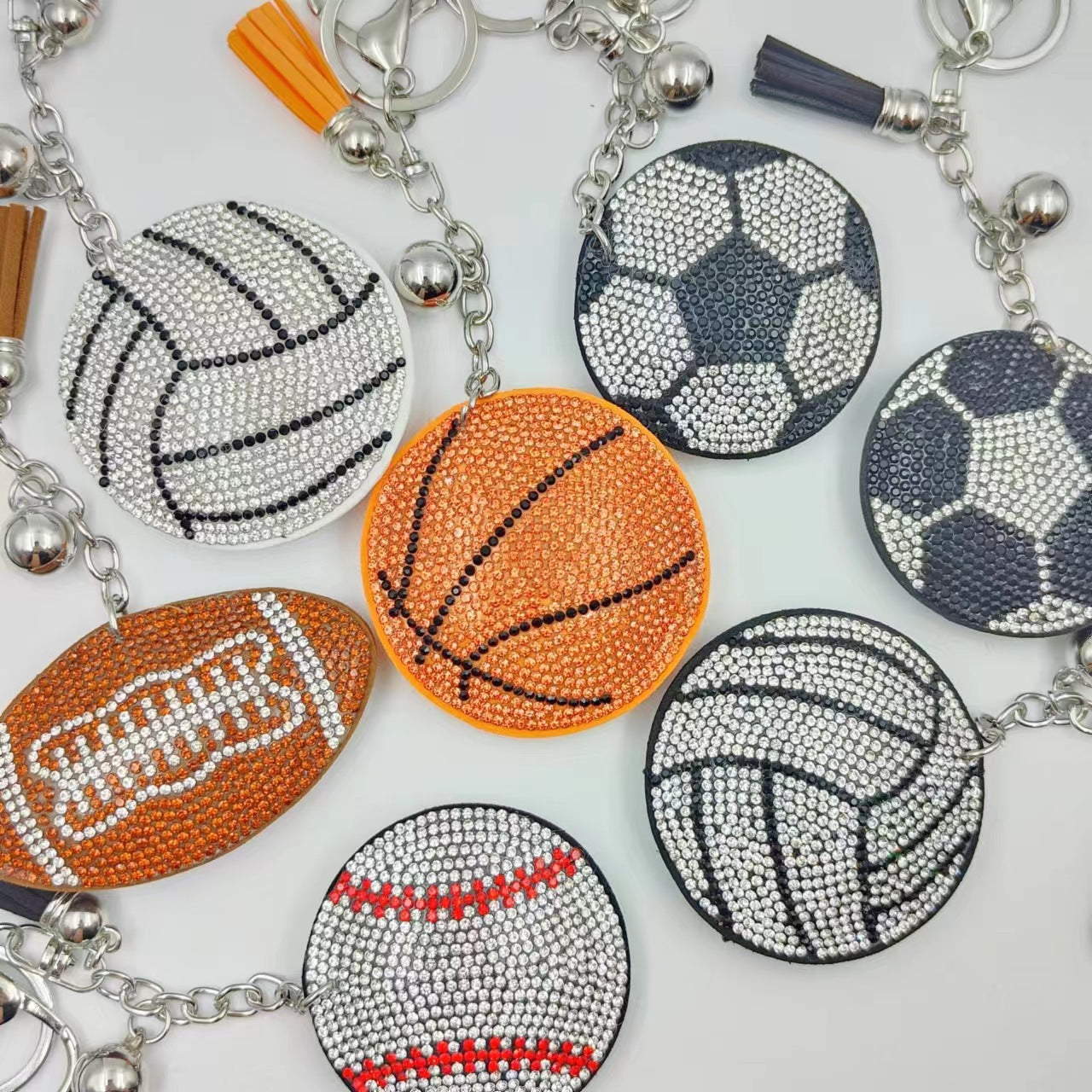 Wholesale  creative football basketball volleyball baseball hot diamond keychain