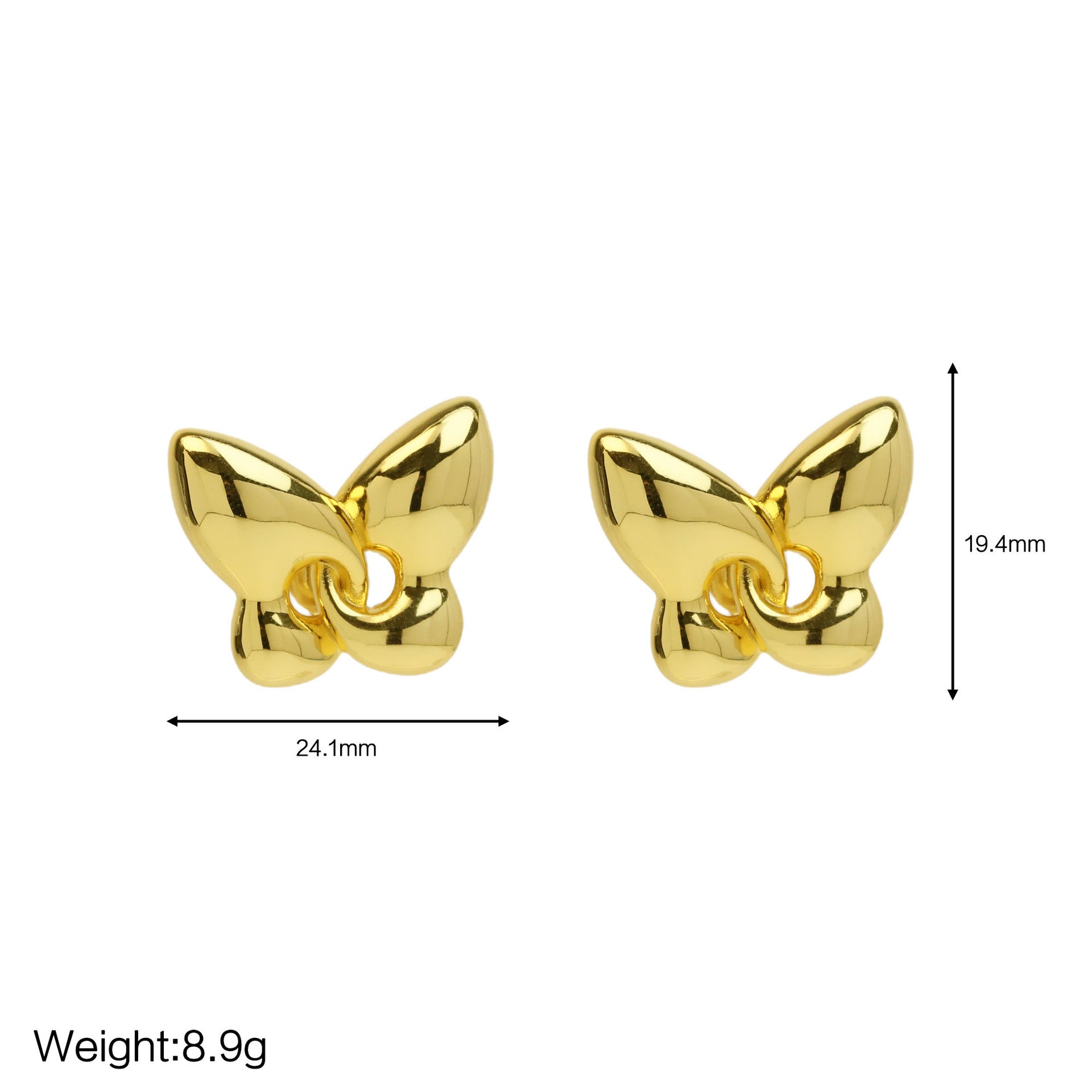 Wholesale  Brass 18K Golden Face Butterfly Earrings