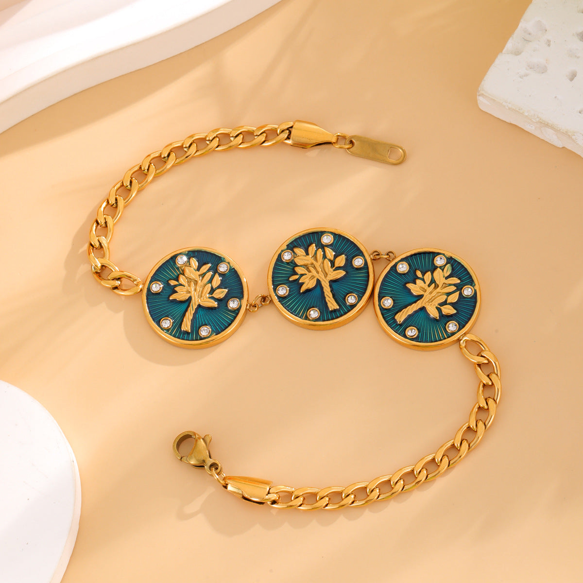 Wholesale  stainless steel round tree of life enamel  bracelet