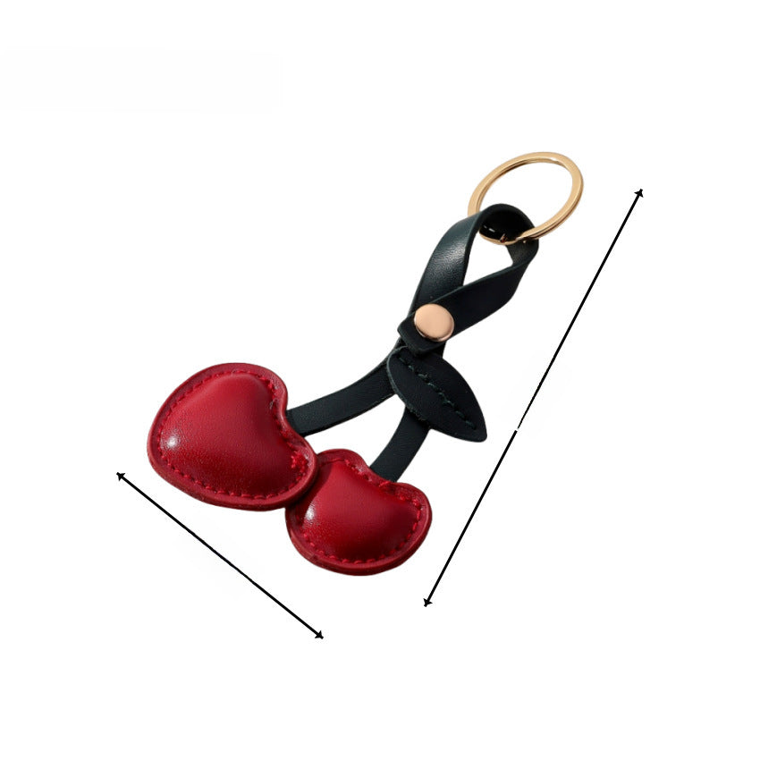 Wholesale rural style genuine leather cherry keychain