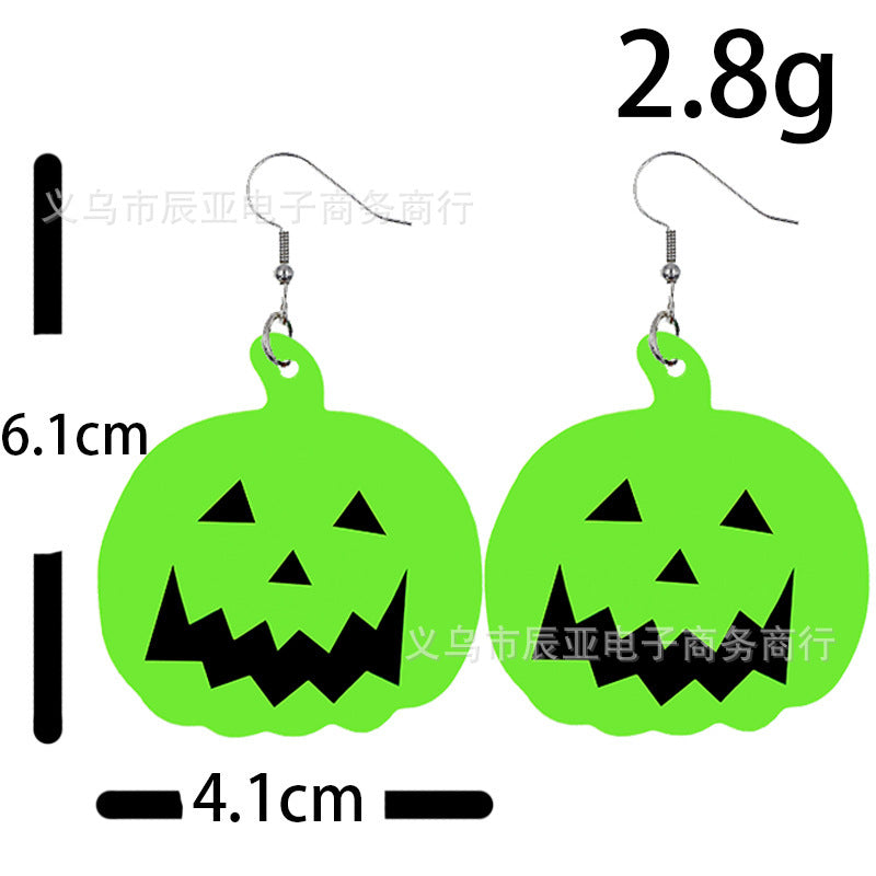 Wholesale Halloween Pumpkin Skull Fluorescent Green Luminous Leather Earrings ACC-ES-ChenY039