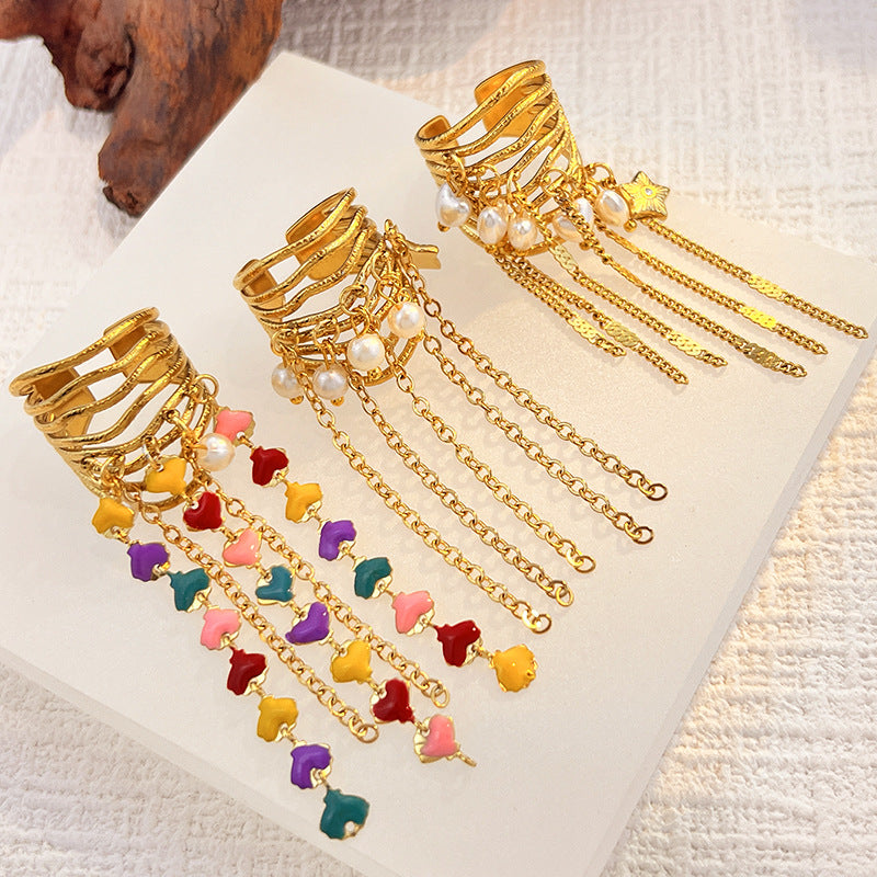Wholesale Stainless Steel 18K Gold-Plated Tassel Ring