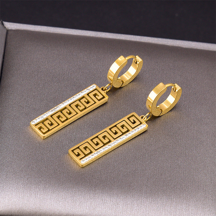 Wholesale Titanium Steel full diamond round pendant mid-length flower earrings