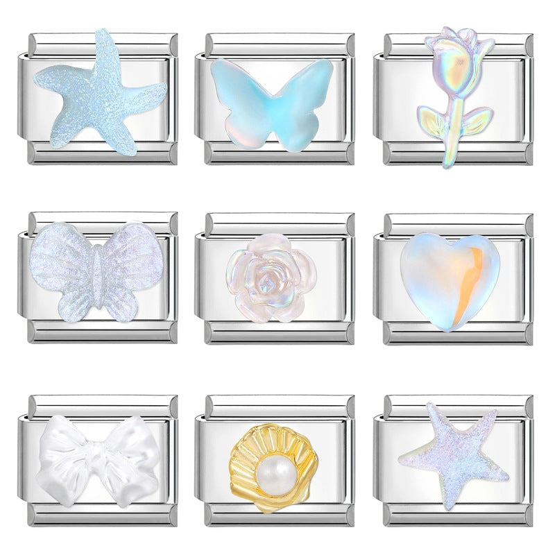 Wholesale Italian Charm Bracelet 9mm DIY Splicing Gradient Butterfly Stainless Steel Composable Bracelet