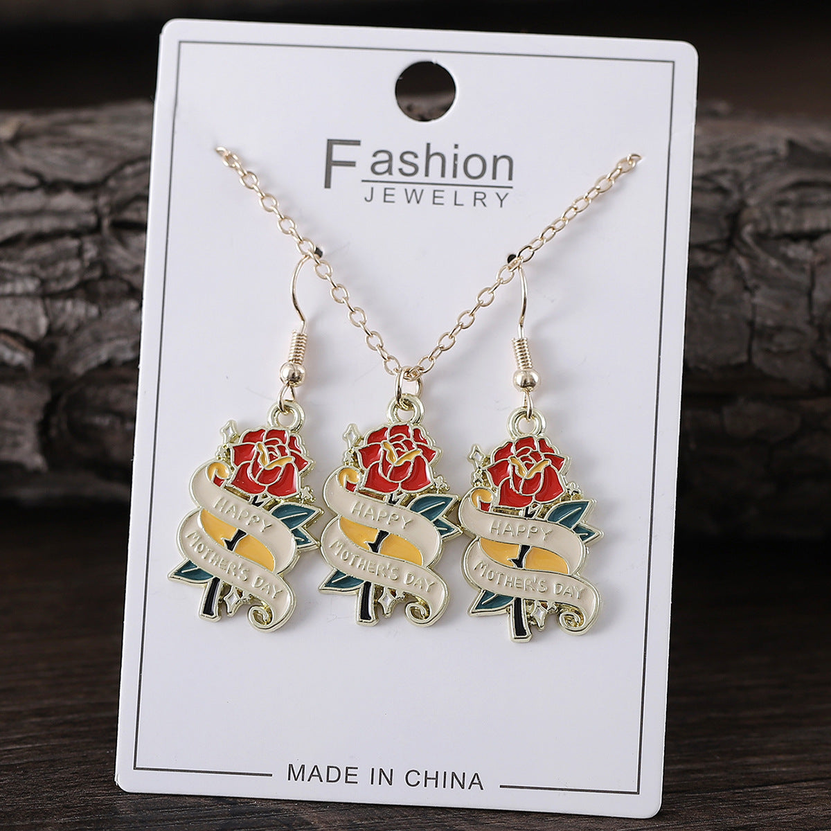 Wholesale Mother's Day Love Flower Diamond Crown Earrings Necklace Card suit