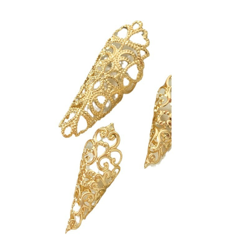 Wholesale Jewelry Hollow Pattern Cone-Shaped Nail Ring Set Metal Rings Dopamine Earrings for Women