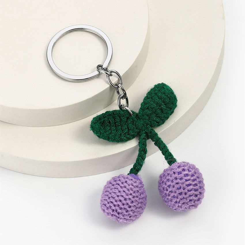 Wholesale Cute Hand-woven Diy Knitted Wool Cherry Keychain ACC-KC-RongRui016
