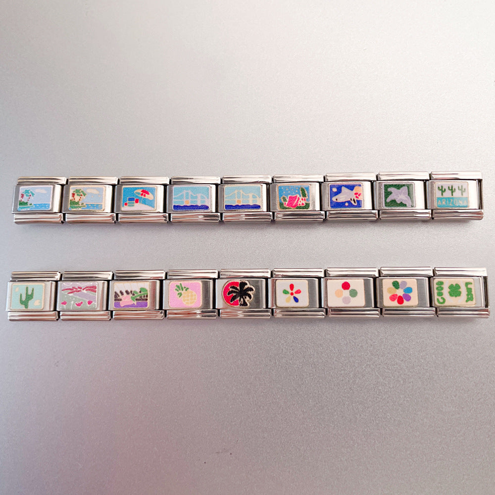 Wholesale New Printed Italian Module Bracelet Cartoon Pattern Motorcycle Bracelet DIY Stainless Steel Street Dance Hand Jewelry